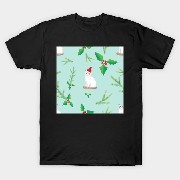 Meowy Christmas Ragdoll Cats with Santa Hats - Winter Party Pattern T-Shirt by andreeadumez